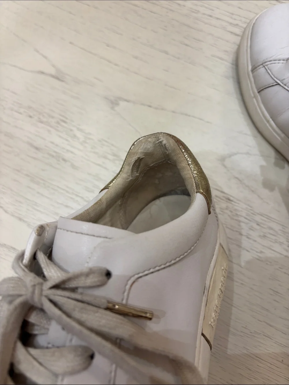Kate Spade Size 8.5 White Sneakers with Gold Heel Tab